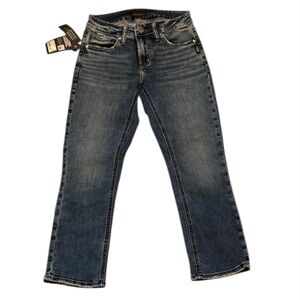 NWT Silver Jeans Dark Blue Denim Mid Rise Capris